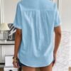 Women Linen Button Down Shirt Rolled Cuffed Short Sleeve Blouse Ladies Summer Casual V Neck Beach Cotton Tops