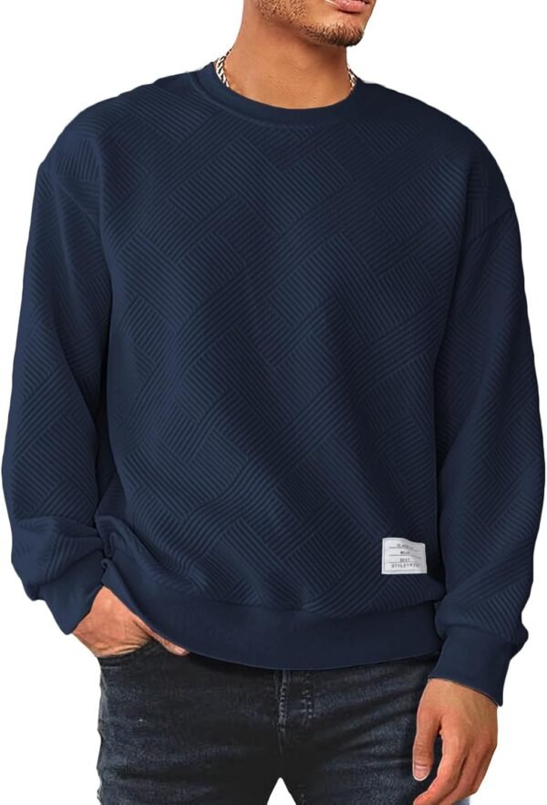 Men's Crewneck Sweatshirts Soild Color Geometric Texture Long Sleeve Casual Pullover Shirt