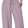 Women's 2 Piece Matching Lounge Set Long Sleeve Slightly Crop Top Wide Leg Pants Casual Sweatsuit