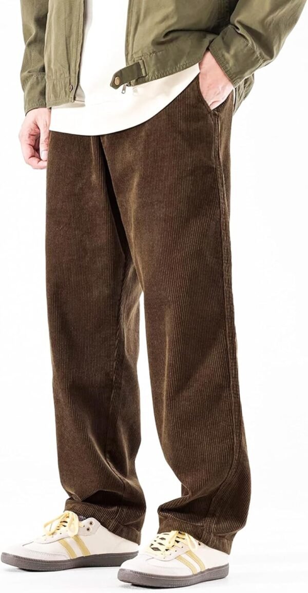 Mens Corduroy Pants Baggy Wide Leg Casual Elastic Waist Drawstring Loose Fit Sweatpants