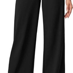 Womens Dress Pants Wide Leg Pull On Stretchy Work Pants Women High Waisted Business Casual Trousers with Pockets