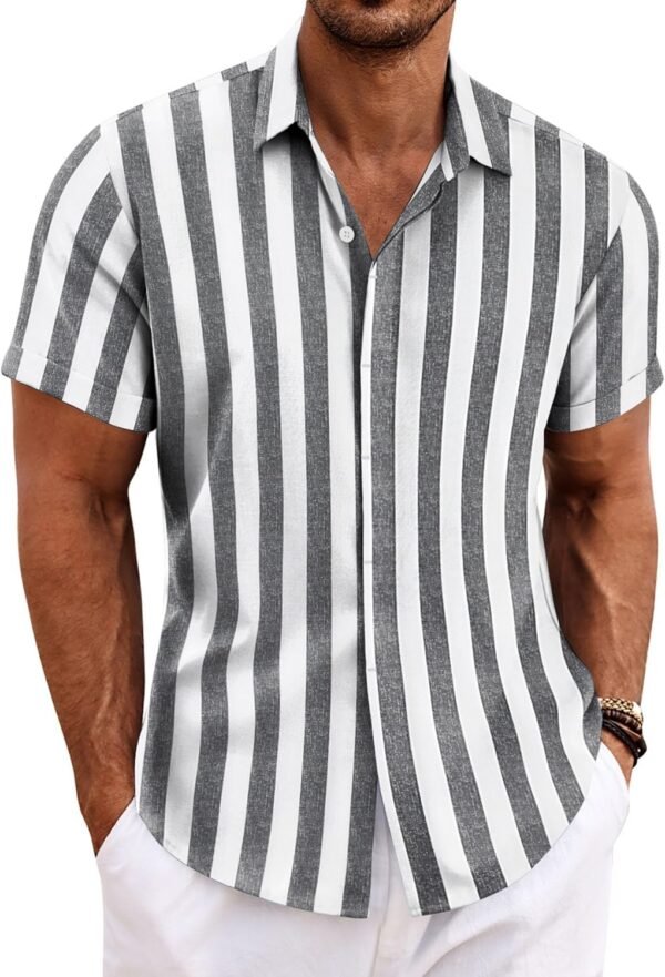 Men's Linen Shirts Short Sleeve Casual Shirts Button Down Shirt for Men Beach Summer Wedding Shirt