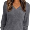 Women's V Neck Long Sleeve Shirt Fall Fashion Tops Tunic Dressy Casual Sweater Clothes Cute Trendy Work Outfits 2025