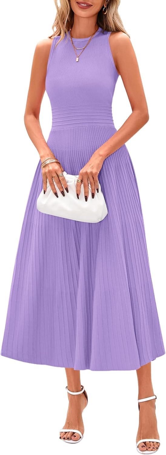 Spring Casual Dresses for Women 2025 Summer Business Work Midi Sleeveless A Line Pleated Cocktail Dress