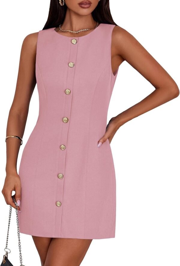 Work Dresses for Women 2025 Summer Business Formal Short Dress Sleeveless Button Down Elegant Office Outfits