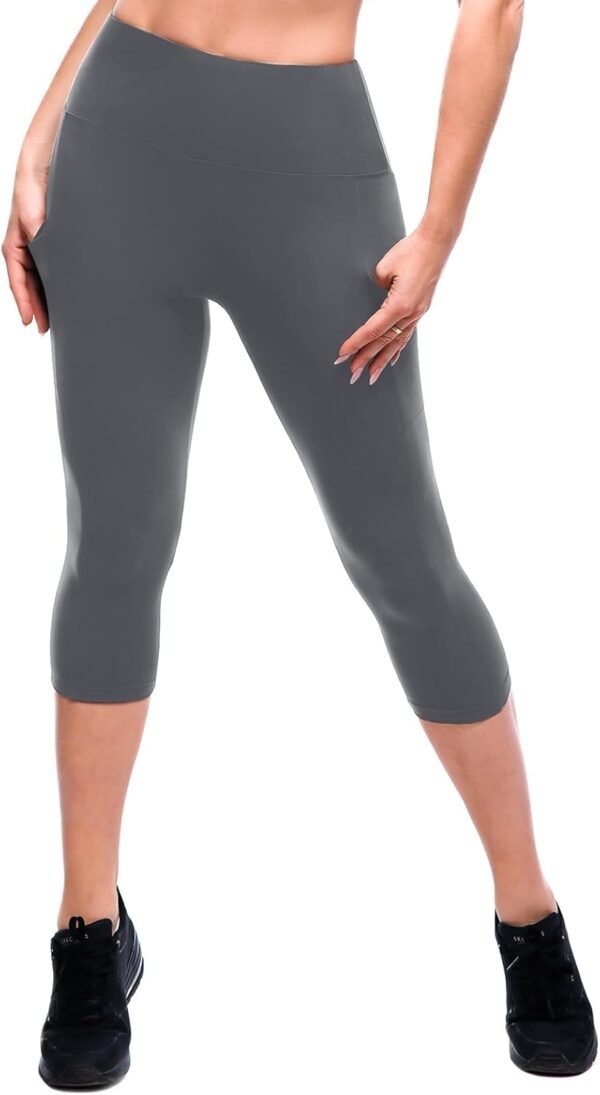 High Waisted Leggings with Pockets Women. Full Length Capri Buttery Soft Stretchy Yoga Pants