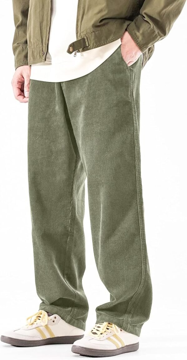 Mens Corduroy Pants Baggy Wide Leg Casual Elastic Waist Drawstring Loose Fit Sweatpants