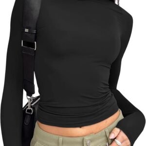 d017fc4aa3b6476eae8066243c38b8f7 Women's Long Sleeve T Shirts Fall Fashion 2025 Basic Crop Tops Going Out Outfits Y2k Clothes