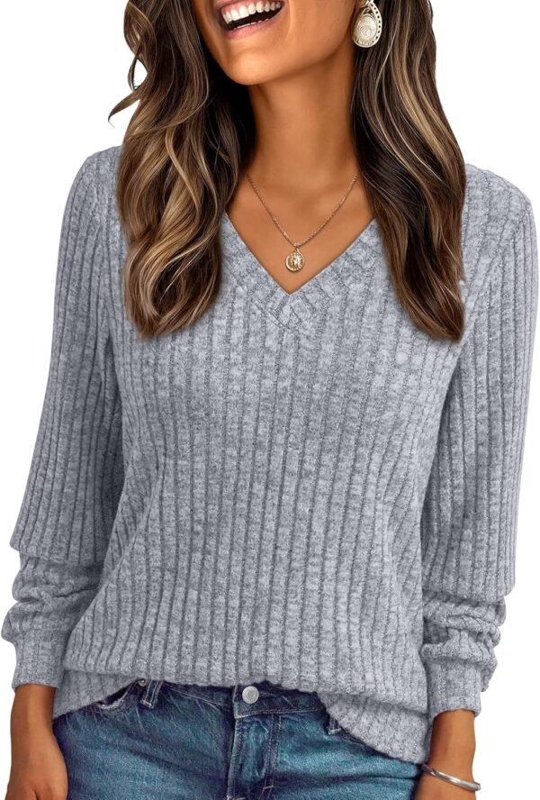 Women's V Neck Long Sleeve Shirt Fall Fashion Tops Tunic Dressy Casual Sweater Clothes Cute Trendy Work Outfits 2025