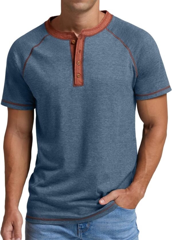 Mens Henley Long/Short Sleeve T-Shirt Cotton Casual Shirt