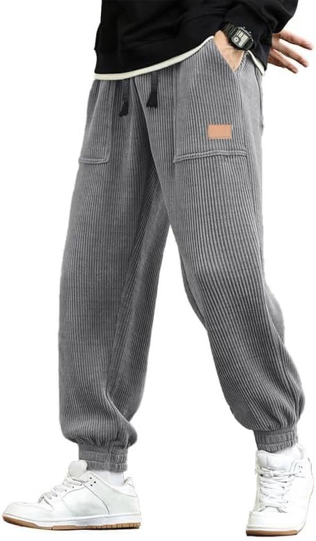 d5688be7ede04549bfef2d0d86a8261b Mens Corduroy Joggers Pants Casual Cargo Pants Drawstring Elastic Waist Baggy Tapered Sweatpants with Pockets