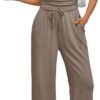 2 Piece Matching Summer Sweatsuit Lounge Set Womens Wide Leg Pants Side Ruching Crop Top Sets