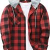 Men's Flannel Hoodie Shirts Casual Button Down Plaid Shirt Jackets for Men Long Sleeve Stylish Hooded with Pocket