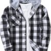 Men's Flannel Hoodie Shirts Casual Button Down Plaid Shirt Jackets for Men Long Sleeve Stylish Hooded with Pocket
