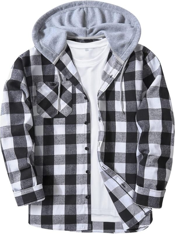 Men's Flannel Hoodie Shirts Casual Button Down Plaid Shirt Jackets for Men Long Sleeve Stylish Hooded with Pocket