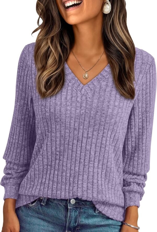 Women's V Neck Long Sleeve Shirt Fall Fashion Tops Tunic Dressy Casual Sweater Clothes Cute Trendy Work Outfits 2025