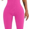 Women Workout Seamless Jumpsuit Yoga Ribbed Bodycon One Piece Tank Top Leggings Romper