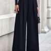 e17ce8a89b4a42cda63f0101d2a861f2 Womens Fall Wide Leg Trousers 2025 High Elastic Waist Loose Pleated Long Flowy Palazzo Work Pants with Pockets