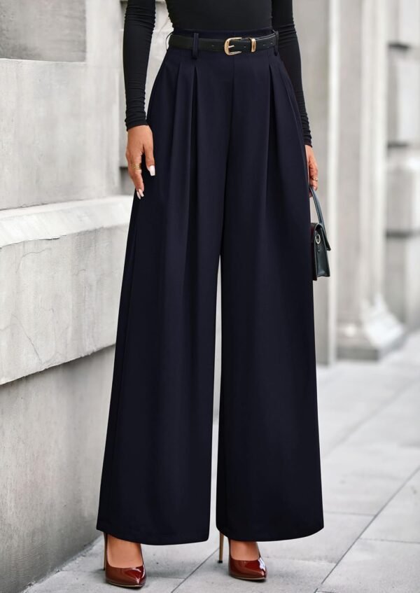 e17ce8a89b4a42cda63f0101d2a861f2 Womens Fall Wide Leg Trousers 2025 High Elastic Waist Loose Pleated Long Flowy Palazzo Work Pants with Pockets