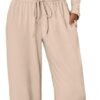 Women's 2 Piece Matching Lounge Set Long Sleeve Slightly Crop Top Wide Leg Pants Casual Sweatsuit