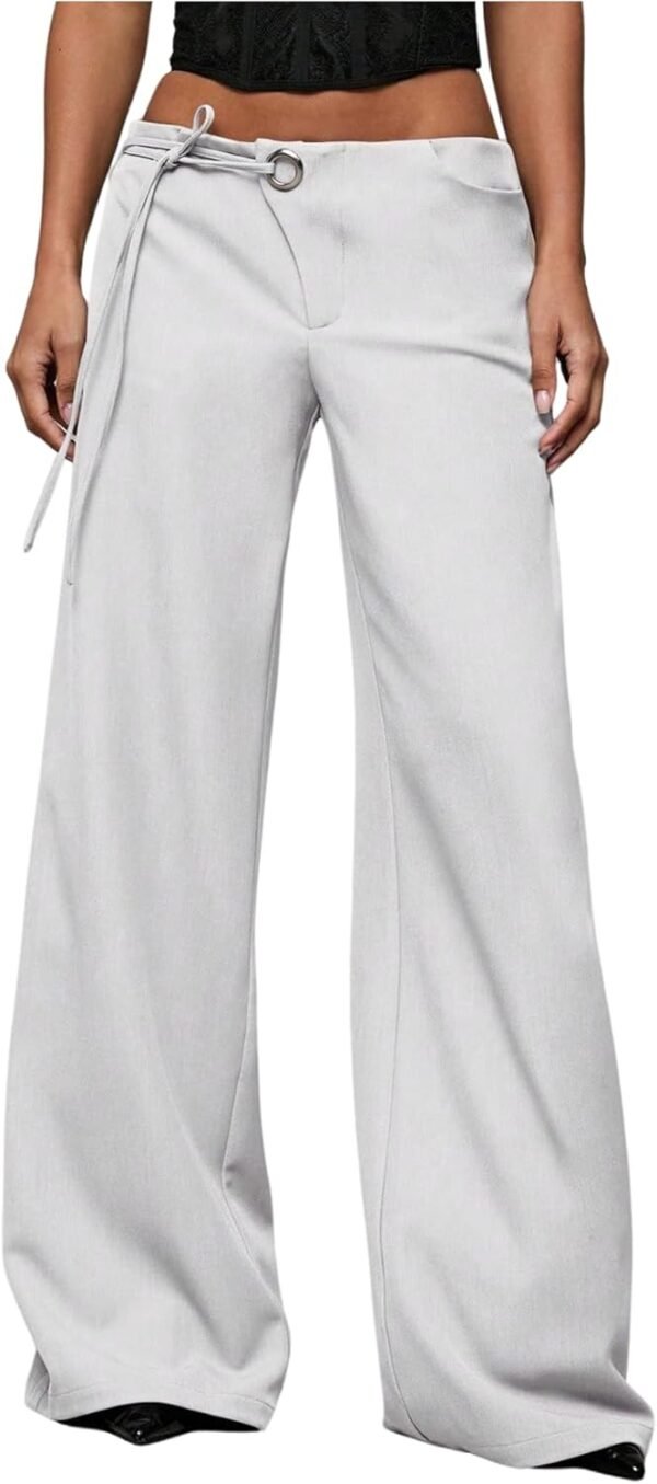 Women's Low Rise Waisted Dress Pants Wide Leg Straight Trousers Work Slacks Pants Business Casual Outfits