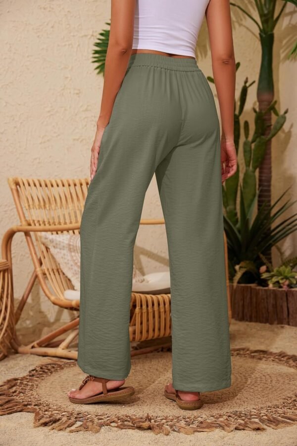 e8bc9db6afa94e8486853cc8a8a726b1 Women Flowy Pants Drawstring Waist Wide Leg Palazzo Beach Pants Loose Fit with Pockets