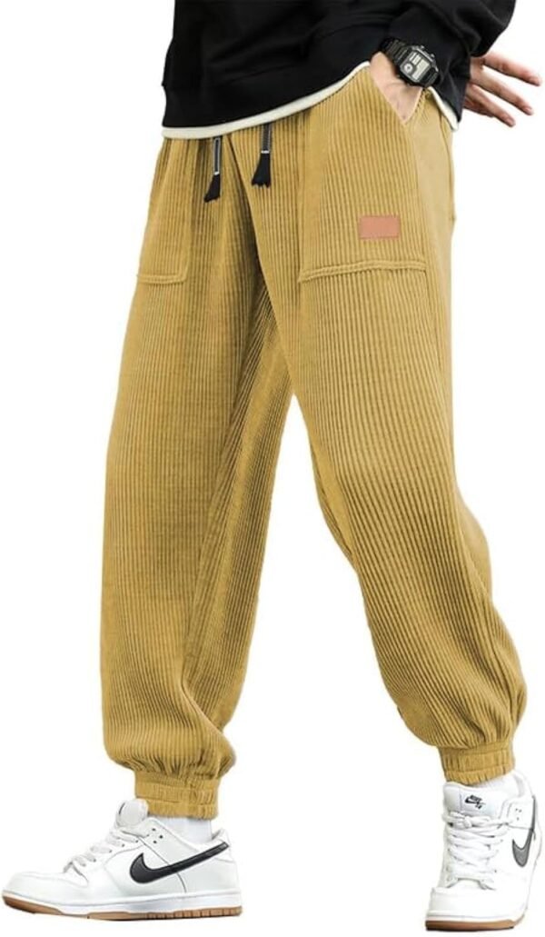 e9d9a0f6d6464f04b3dffe172787a63a Mens Corduroy Joggers Pants Casual Cargo Pants Drawstring Elastic Waist Baggy Tapered Sweatpants with Pockets