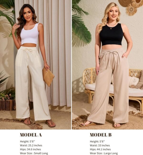 eab5259aa464423388a785112cafebdf Women Flowy Pants Drawstring Waist Wide Leg Palazzo Beach Pants Loose Fit with Pockets