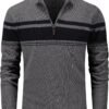 ef76b6043ca846e2a6412925ada883dd Men's Sweaters 1/4 Zip Cotton Sweater Pullover Polo Sweaters Striped Fall Winter Warm Sweatshirts