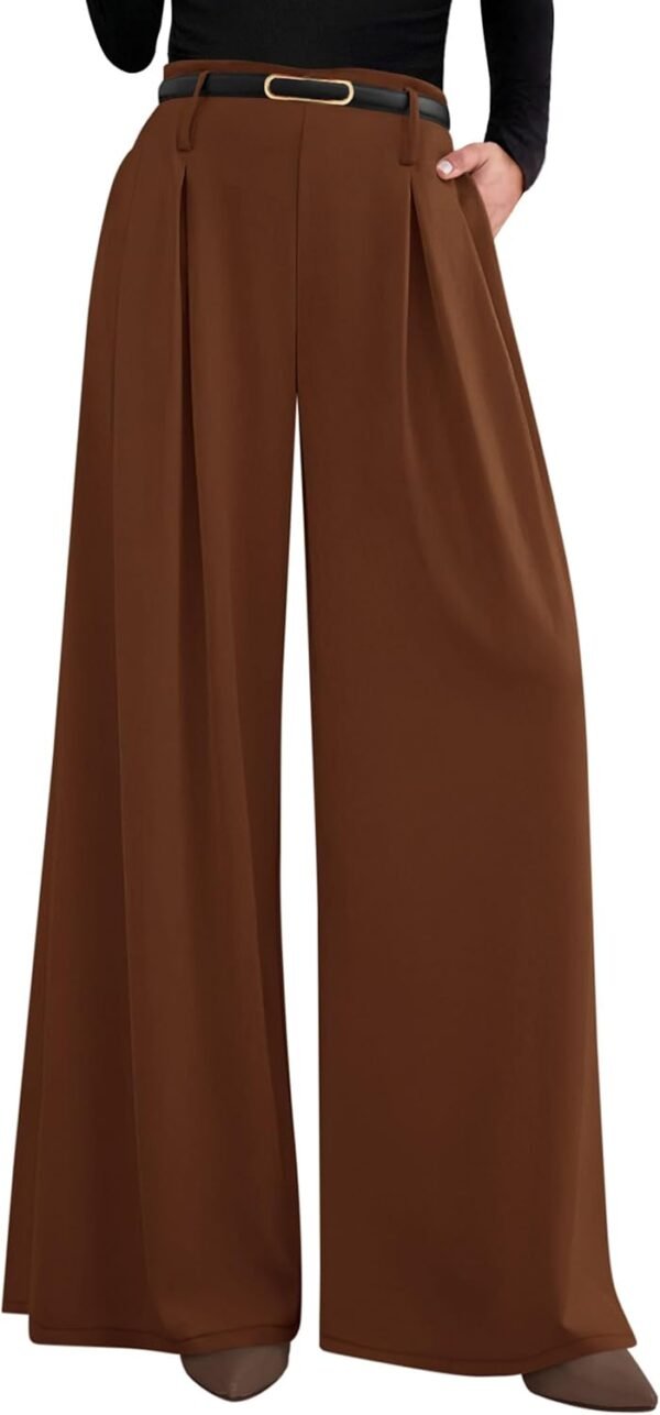 f096a6cf17424c67b646e6ee7d272be8 Womens Fall Wide Leg Trousers 2025 High Elastic Waist Loose Pleated Long Flowy Palazzo Work Pants with Pockets