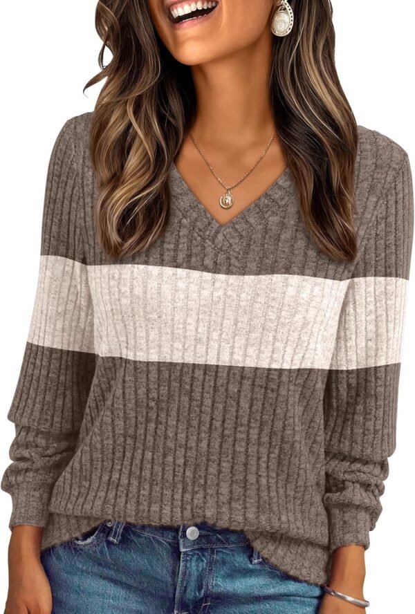 Women's V Neck Long Sleeve Shirt Fall Fashion Tops Tunic Dressy Casual Sweater Clothes Cute Trendy Work Outfits 2025