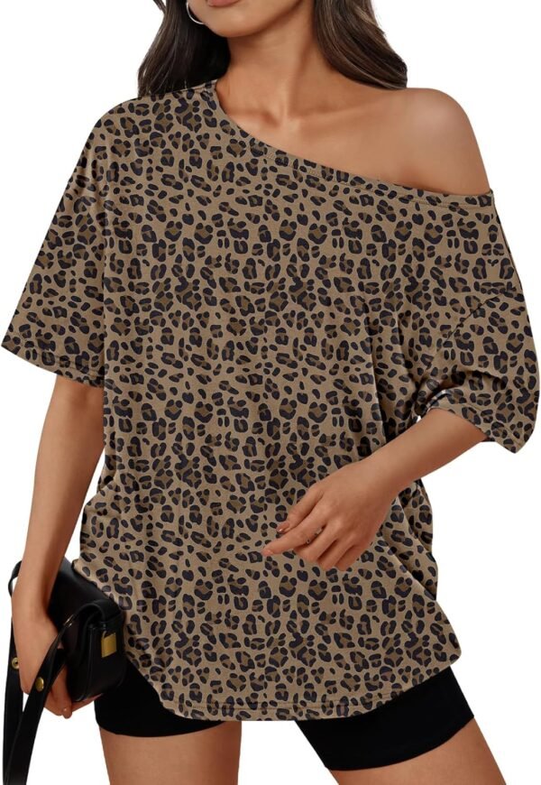 Womens Off The Shoulder Tops Oversized T-Shirts Short Sleeve Tees Summer 2025 Casual Spring Fashion Clothes