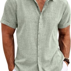 fa20bf482a804e778ba073a4ebc008f1 Men's Linen Shirts Short Sleeve Casual Shirts Button Down Shirt for Men Beach Summer Wedding Shirt