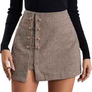 fabf828900874a3fa934a14697678248 Women's Side Slit Metallic Trim High Waisted Faux Leather Short Skirts