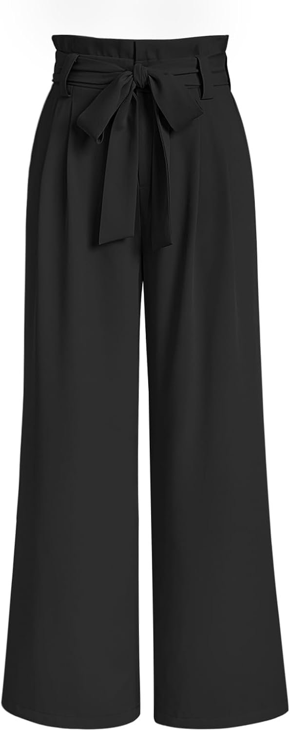 Wide Leg Dress Pants Women's Paperbag High Waisted Business Casual Trousers with Removable Belt