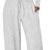Women's 2 Piece Matching Lounge Set Long Sleeve Slightly Crop Top Wide Leg Pants Casual Sweatsuit