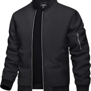 Men's Bomber Jacket Lightweight Casual Spring Fall Windbreaker Zip Up Coat with Pocket