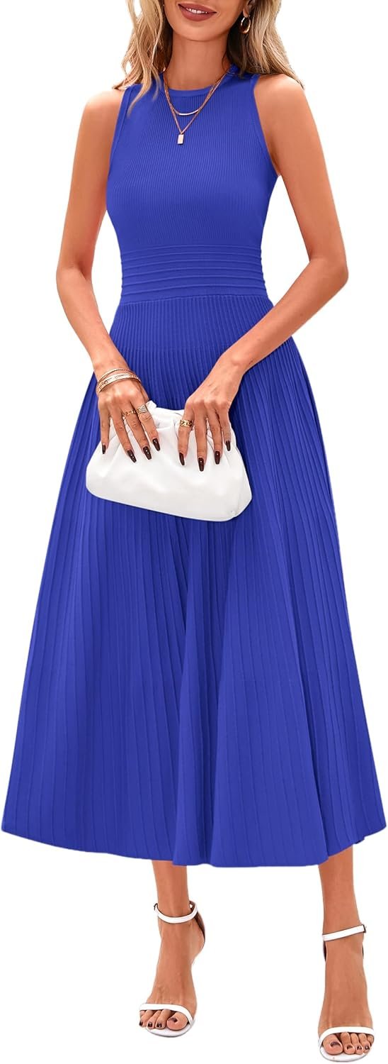 Spring Casual Dresses for Women 2025 Summer Business Work Midi Sleeveless A Line Pleated Cocktail Dress